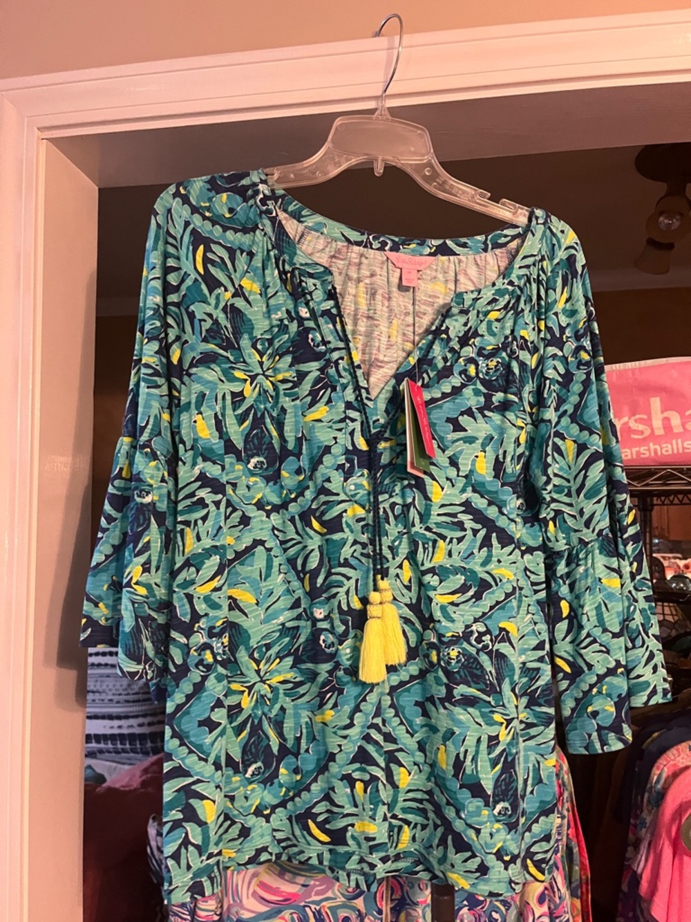 Tropical Teal & Navy Floral Tunic with Yellow Tassels